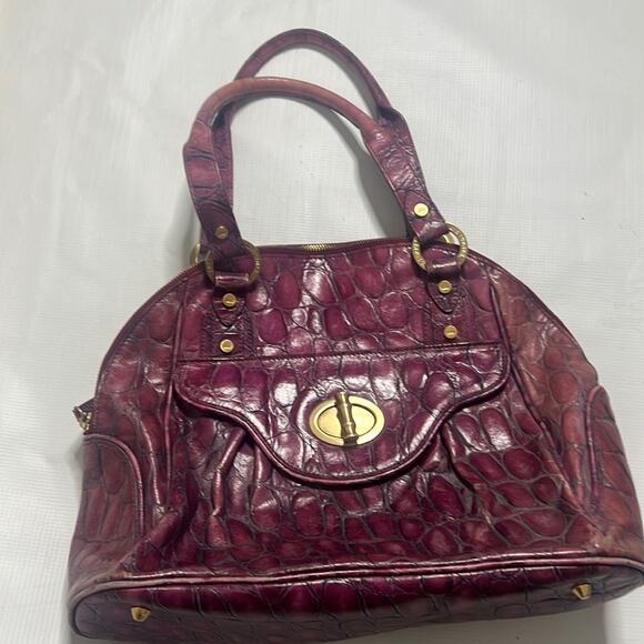 ELAINE TURNER RED CROC EMBOSSED GENUINE LEATHER BAG - Picture 1 of 10